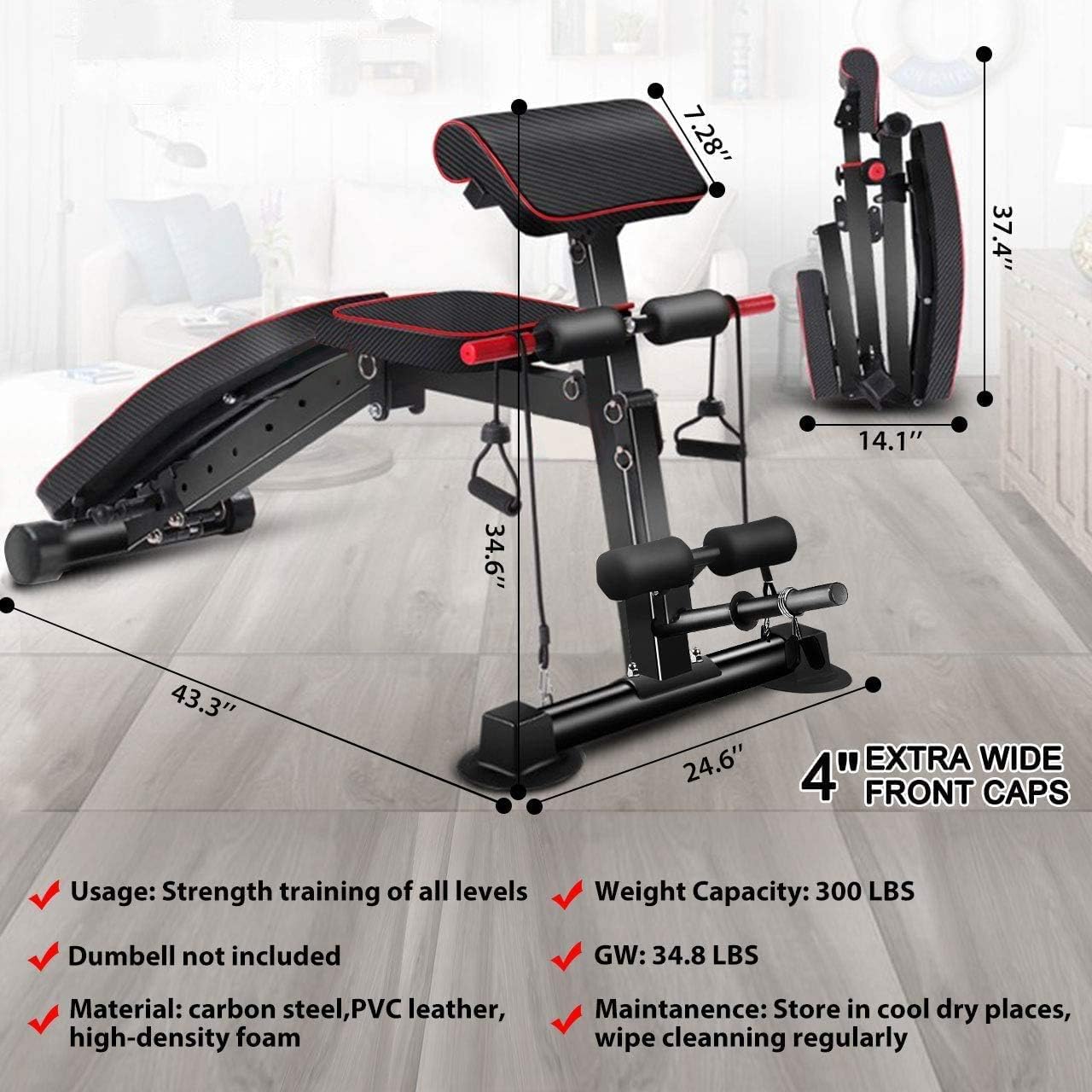 Adjustable weight bench - Practical exercise bench for workouts in the home gym